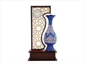 تندیس گلدان میناکاری 20 سانتی با ساعت