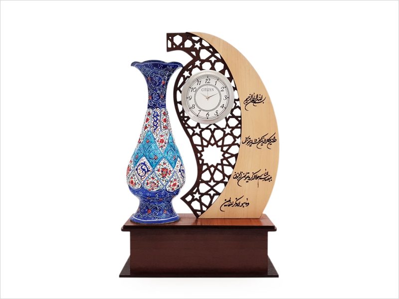 تندیس میناکاری مهر و ماه با ساعت