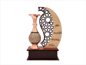 تندیس گلدان مس و خاتم طرح مهر و ماه