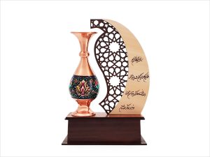 تندیس گلدان مس و پرداز طرح مهر و ماه