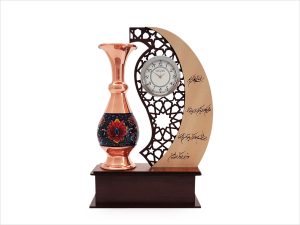 تندیس ساعت دار مس و پرداز طرح مهر و ماه