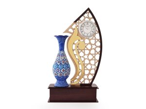 تندیس ساعت دار گلدان میناکاری شده طرح صبا