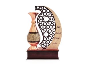 تندیس گلدان مس و خاتم 20 سانتی طرح مهر و ماه