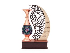 تندیس گلدان مس و نقاشی 20 سانتی طرح مهر و ماه